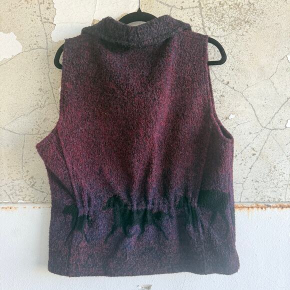 Vtg Fleece Vest Horses Western Wool Ombre Cowgirl Women M Made in USA Bear Ridge - Picture 2 of 6